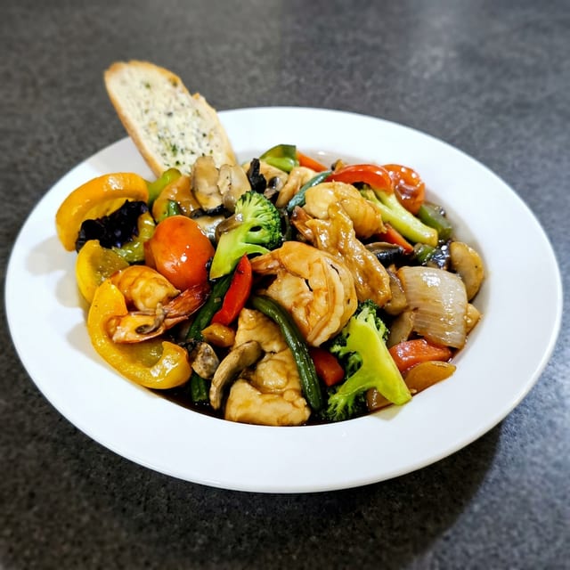 Checkien & Shrimp Teriyaki.